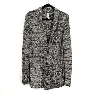 INDIGENOUS Black White Knit Organic Cotton Alpaca Button Cardigan Sweater Medium